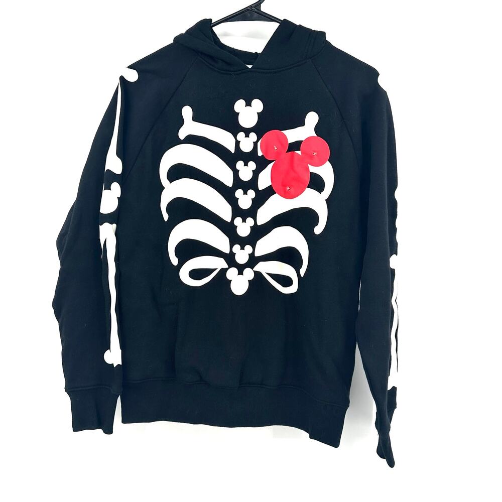 Disney Size XS Hoodie Sweatshirt Black w Red Mickey Ears Skeleton Print Light Up